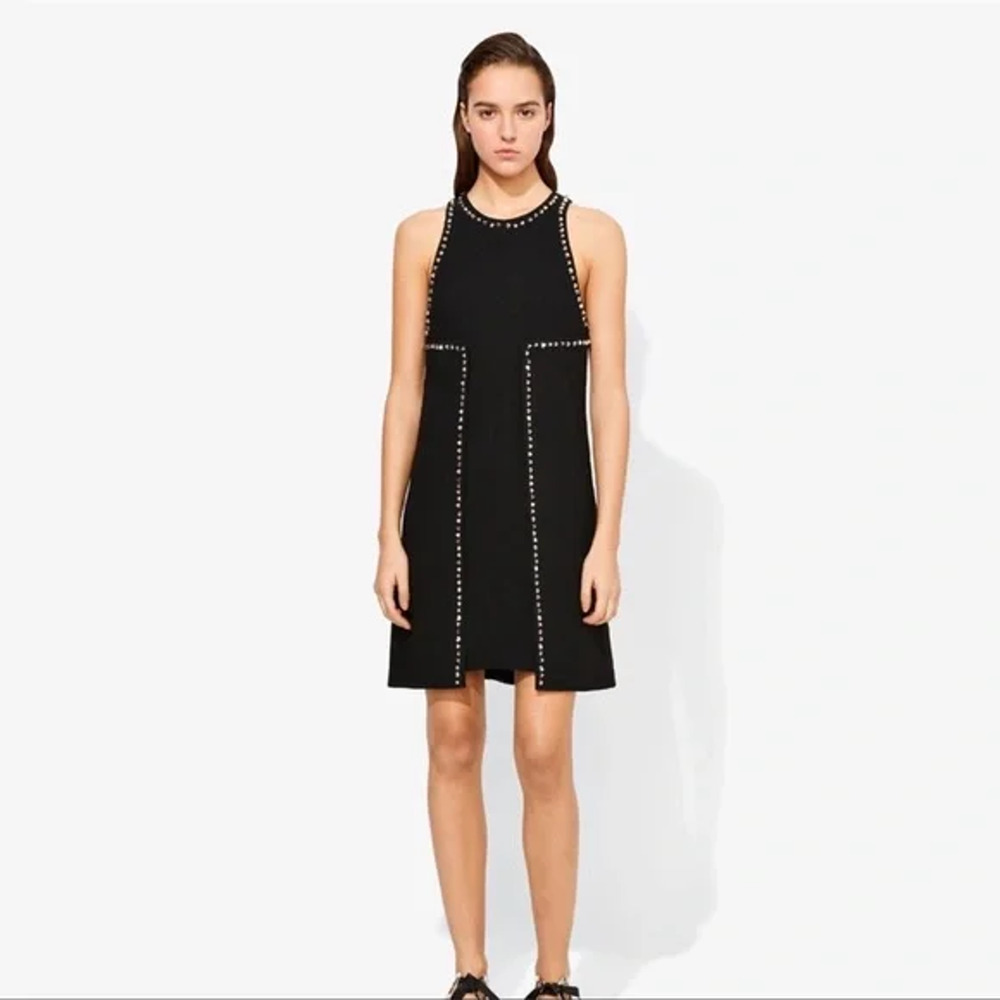 Proenza Schouler Mini Dress Black Shift Textured Crepe Studded Minimalist Small